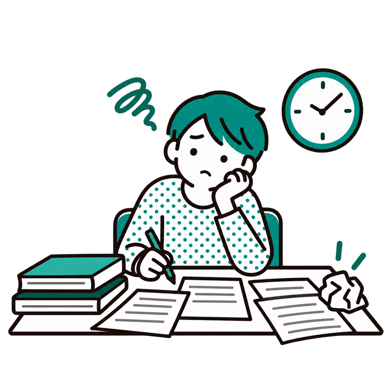 目の前の課題に追われて計画を立てられずにいる生徒のイラスト