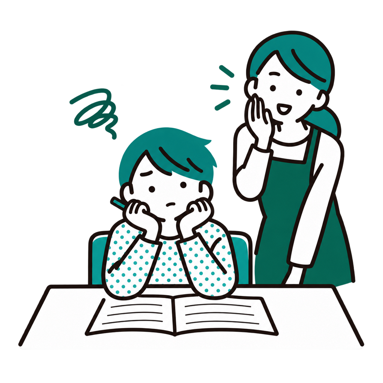 保護者に声をかけられて勉強を始められずにいる子どものイラスト